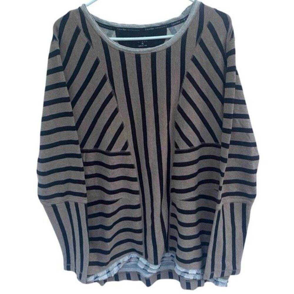 Calvin Klein Performance XL Striped Quick Dry Pullover Tunic Top Black Tan Cotto